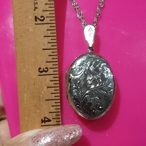 MASSIVE LOCKET PENDANT GENUINE SOLID STERLING SILVER FLORAL ETCHING NWOT PICTURE